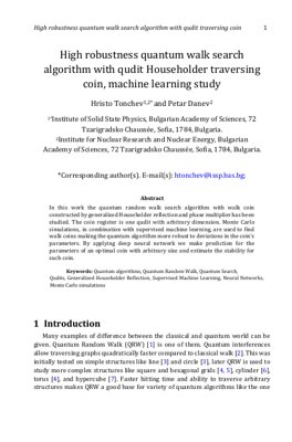 PDF Document Cover - High Robustness Quantum Walk Search with Qudit Householder Coin: A Machine Learning Study